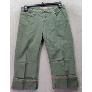 Mudd Capri Pants Girls Size 10.5 Green Embroidery Floral Cotton Adjustable Waist
